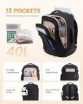 LOVEVOOK 40L Travel Backpack for Men Women, Waterproof Carry On Backpack for Work & Travel, Flight Approved Personal Item with 3 Packing Cubes, TSA Bag Fits 17.3" Laptop,Black