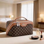 BOYATU Travel Makeup Bag Cosmetic Bags for Women: 3 Pcs Set Large Portable Make up Bag with Handle - Vegan Leather Toiletry Bags with Compartments - Makeup Organizer for Travel Essentials(A-1-Coffee)