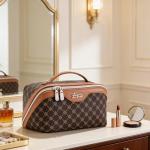 BOYATU Travel Makeup Bag Cosmetic Bags for Women: 3 Pcs Set Large Portable Make up Bag with Handle - Vegan Leather Toiletry Bags with Compartments - Makeup Organizer for Travel Essentials(A-1-Coffee)