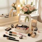 Aveniee Clear Makeup Bag Organizer, Travel Cosmetic Case Skincare Toiletry Bag for Women, Portable Make Up Pouch Car Organizer Bag with Zippers for Essentials(White)