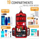 Travel Toiletry Bag for Men and Women - Large Hanging Toiletry Organizer - Waterproof Hygiene Bag with Metal XXL Swivel Hook, with Sturdy Zippers and 19 Compartments for Toiletries, Makeup, Cosmetics