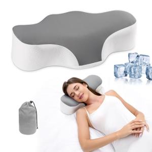 Bespilow Camping Travel Pillow for Sleeping - Memory Foam Cervical Neck Support Pillow for Neck Pain Relief, Inflatable Alternative, Compressible Cooling Orthopedic Pillow for Backpacking, Airplane