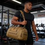 TAIHOYIN Gym Bag for Men Women 45L Sports Duffle Bag for Travel Tactical Military Duffel Bag with Shoe & Laptop Compartment Lightweight Medium Weekender Travel Bags for Fitness Training Workout, Brown