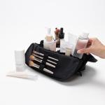 THE VERTI-Vertical Waterproof Makeup & Toiletry Bag | 23-Pocket Organizer with Upright, Fold-Down Design for Skincare, Toiletries & Essentials (Onyx)