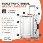 Front Opening Aluminum Magnesium Alloy Luggage 20 24 Inch Full Injected PU Wheels Color Block Carry On Suitcase with Cup Holder