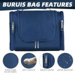 Buruis Hanging Toiletry Bag for Women and Men, Large Water-Resistant Makeup Organizer with Sturdy Hook, Lightweight Nylon Dopp Kit for Full-Sized Toiletries & Cosmetics, Blue