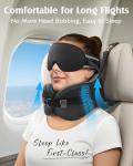 YFONG Travel Pillow for Long Flight Airplane, Head Strap Combo with 3D Contoured Sleep Eye Mask, Neck Pillow for Travel Essential, 360° Support Memory Foam Headrest, Prevent Bobbing, Drawstrap - Black