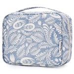Narwey Small Hanging Travel Toiletry Bag for Women, Travel Bag for Toiletries, Floral Makeup Bag Organizer Cute Cosmetic Bags Make Up Bags for Girls (Blue Leaf)