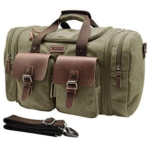 Wildroad 50L Travel Duffel Bag, Expandable Canvas Genuine Leather Duffle Bag Upgraded Overnight Weekender Carry on Bag