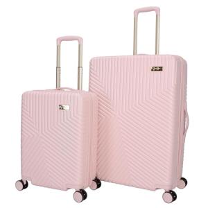 Jessica Simpson Abilene 2-Piece Set (20" & 28") Expandable 8-Wheel Spinner Large Checked Luggage Suitcase, Peachy Keen