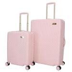 Jessica Simpson Abilene 2-Piece Set (20" & 28") Expandable 8-Wheel Spinner Large Checked Luggage Suitcase, Peachy Keen