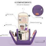Travel Hanging Toiletry Bag for Women and Men, 6 Organizer Compartments, Holds Full Size Bottles, Extra Large Cosmetic Accessories, Makeup essentials, Bathroom Water-resistant Toiletries Bag, Purple