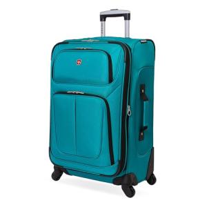 SWISSGEAR Sion Softside Expandable Spinner Luggage Durable Lightweight Travel Suitcase, Teal, Checked-Medium 25-Inch