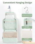 Narwey Small Hanging Travel Toiletry Bag for Women, Travel Bag for Toiletries, Makeup Bag Organizer Cosmetic Bags Make Up Bags for Girls (Mint Green Stripe)