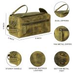KomalC Premium Buffalo Leather Toiletry Bag for Men & Women With Water resistant Lining, Grooming Travel Pouch, Unisex Wash Bag for Toiletries, Gifts for Men and Women