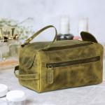 KomalC Premium Buffalo Leather Toiletry Bag for Men & Women With Water resistant Lining, Grooming Travel Pouch, Unisex Wash Bag for Toiletries, Gifts for Men and Women