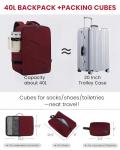 LOVEVOOK Travel Carry on Backpack, Large 40L Personal Item Travel Bag for Men & Women Flight Approved with 3 Packing Cubes, Suitcase Water Resistant Luggage Daypack Business Weekender Bag,Wine Red