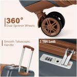 Kono Medium Sized Checked Luggage, 24 Inch Expandable with Spinner Wheels, TSA Lock, ABS + PC Lightweight Travel Suitcase with Larger Capacity and Lighter Weight, Grey Brown