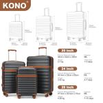 Kono Medium Sized Checked Luggage, 24 Inch Expandable with Spinner Wheels, TSA Lock, ABS + PC Lightweight Travel Suitcase with Larger Capacity and Lighter Weight, Grey Brown