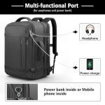 Ample Space Travel Backpack with LifetimeWarranty,Expandable Carry on Backpack with USB Cable Port,Fits 17.3"Laptop Notebook,Water Resistant Weekender Backpack Business Trips,Daily Travel,Black