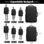 Ample Space Travel Backpack with LifetimeWarranty,Expandable Carry on Backpack with USB Cable Port,Fits 17.3"Laptop Notebook,Water Resistant Weekender Backpack Business Trips,Daily Travel,Black