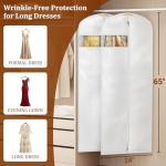 KIMBORA 65" Dress Bags for Gowns Long Garment Bags for Hanging Clothes with Clear Window, Foldable Wedding Dress Cover for Closet Storage and Travel (2 Packs, White)