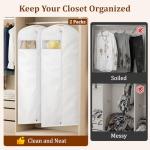KIMBORA 65" Dress Bags for Gowns Long Garment Bags for Hanging Clothes with Clear Window, Foldable Wedding Dress Cover for Closet Storage and Travel (2 Packs, White)