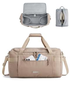 BAGSMART Travel Duffel Bags for Women, 32L Gym Duffle Bag with Laptop Compartment, Carry On Weekender Overnight Bag, Shoe Bag, PVC Wet Pocket, Brown