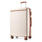 Kono 28 Inch Large Suitcase, Expandable for Long Trips, Impact-Resistant ABS+PC & Silent Wheels, Black, Lightweight Hardshell Luggage, Smooth Rolling Spinner Suitcase for Travel，Cream/Brown
