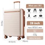 Kono 28 Inch Large Suitcase, Expandable for Long Trips, Impact-Resistant ABS+PC & Silent Wheels, Black, Lightweight Hardshell Luggage, Smooth Rolling Spinner Suitcase for Travel，Cream/Brown