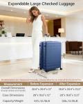 MILADA 28 Inch Large Expandable Checked Luggage with 8 Spinner Wheels, Hardshell Suitcase with TSA Lock, Lightweight Durable PC Shell, Airline-Approved for Extended Travel, Interstellar Blue