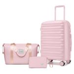 LARVENDER Luggage Sets 3 Piece, Expandable Hardside PP Carry On Luggage Suitcase with 360° Spinner Wheels TSA Lock Suitcase Set for Women Men, Light Pink
