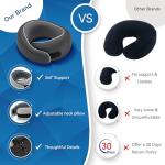 Optixion Travel Neck Pillow for Airplanes, Premium Memory Foam Neck Pillow with Ergonomic 360° Support, Travel Essentials for Plane, Car, Train and Home, Max Blue