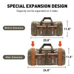 Wildroad Duffle Bag for Travel, 50L Waterproof Waxed Canvas Genuine Leather Weekender Overnight Bag Vintage Travel Hand Bag Carry on Bag