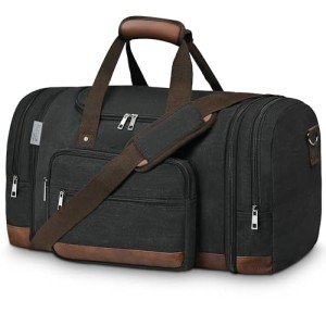 Wohlbege Duffle Bag for Travel,Overnight Weekend Gym Carry On Luggage Bag, 50L Travel Duffel Bag for Men Women, Expandable Spacious Travel Duffel Bag, Black