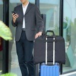Amazon Basics Premium Travel Garment Bag with Shoulder Strap for Suits and Dresses, Trifold, 21.1 inch, Black, Solid