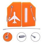 Silicone Luggage Tag with Name ID Card Perfect to Quickly Spot Luggage Suitcase (Plane 2Pcs Orange)