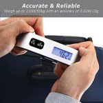 travel inspira Luggage Scale, Portable Digital Hanging Baggage Scale for Travel, Suitcase Weight Scale with Rubber Paint, 110 Pounds, Battery Included - Silver
