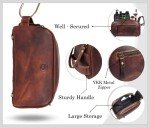 10" Premium Leather Toiletry Travel Pouch With Waterproof Lining | King-Size Handcrafted Vintage Dopp - Kit By Aaron Leather Goods (Dark Brown)