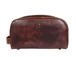 10" Premium Leather Toiletry Travel Pouch With Waterproof Lining | King-Size Handcrafted Vintage Dopp - Kit By Aaron Leather Goods (Dark Brown)