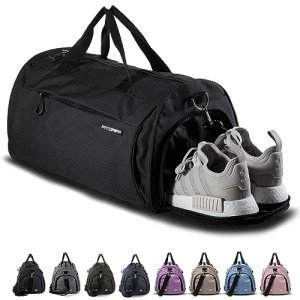 Fitgriff® Gym Bag for Men & Women with Shoe & Wet Compartment - Duffle Bag for Travel, Sports, Fitness & Workout (Full Black, 19 x 10 x 10″ (Small))