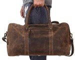 KomalC Leather Travel Duffle Bags for Men and Women Full Grain Leather Overnight Weekend Leather Bags Sports Gym Duffle. (Buffalo Distressed Tan)