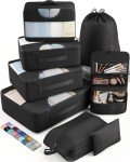 Veken 8 Set Packing Cubes for Travel Essentials, Suitcase Organizer Bags Set for Luggage, Road Trip Travel Accessories in 4 Sizes (Extra Large, Large, Medium, Small), Black