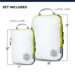 TRIPPED Travel Gear Compression Packing Cubes for Travel - Luggage and Backpack Organizer Packaging Cubes for Clothes (White and Green, 2 Piece Set)