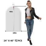MsKitchen Clear Garment Bags Clothes Covers Protecting Dusts (Set of 12) for Storage Plastic Garment Bags Hanging Clothes Bags Dress Bag for Gowns Long with Zipper for Closet - 24'' x 40''/12 Pack