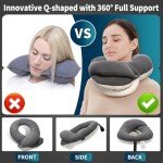 BUYUE Travel Neck Pillows for Airplanes, 360° Head Support Sleep for Long Flight, Skin-Friendly & Breathable, Kit with 3D Contoured Eye Mask, Earplugs and Storage Bag (Adult, Grey, 90+ lbs)