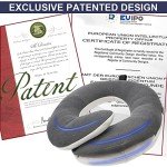 BUYUE Travel Neck Pillows for Airplanes, 360° Head Support Sleep for Long Flight, Skin-Friendly & Breathable, Kit with 3D Contoured Eye Mask, Earplugs and Storage Bag (Adult, Grey, 90+ lbs)