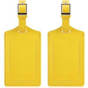 Travelambo Luggage Tags for Suitcases Faux Leather Privacy Protection 2 Pack Bag Tags Travel Accessories Essential, Energetic Yellow