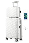 LUGGEX Carry on Luggage, Lightweight Suitcase 2 Piece with Spinner Wheels (White, 14/20)
