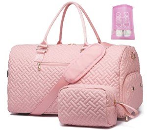 Duffle Bag for Travel, Weekender Bag with Shoe Compartment, Carry On Overnight Bag for Women with Toiletry Bag, 50L Gym Bag with Wet Pocket, Hospital Bags for Labor and Delivery Pink